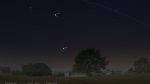 Venuše, Plejády a Jupiter dnes kolem 20:30 nad západním obzorem. Zdroj: Stellarium