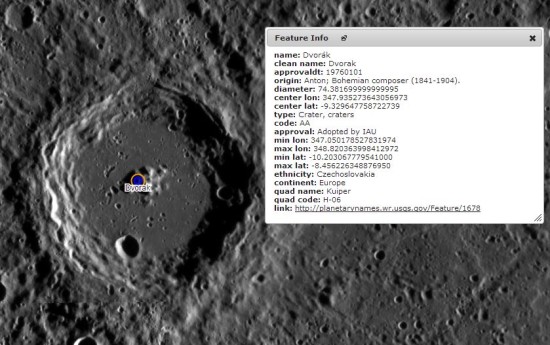 Kráter Dvořák, credit: NASA