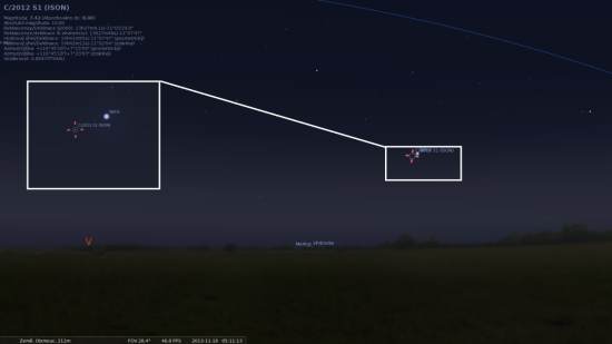 ISON v pondělí 18. listopadu. Zdroj: Stellarium