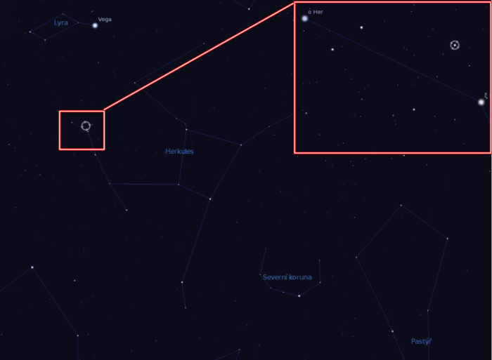 HD 164595 nebo také HIC 88194 v souhvězdí Herkula. Hvězda má jasnost přes 7 mag, takže je potřeba hvězdářského dalekohledu. Zdroj: Stellarium
