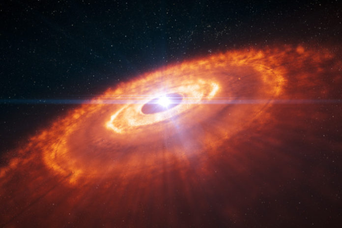 Protoplanetární disk. Credit: ESO/L. Calçada