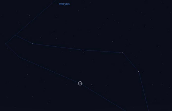 Pozice Tau Ceti v souhvězdí Velryby. Credit: Stellarium