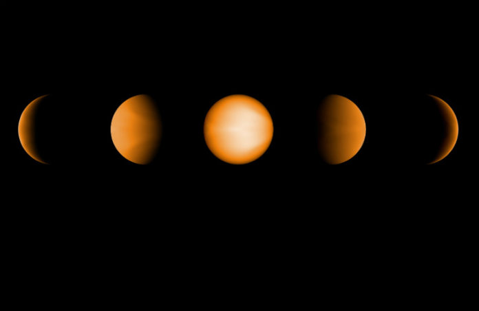 Simulované fáze exoplanety WASP-121b. Credit: NASA/JPL-Caltech/Aix-Marseille University (AMU)
